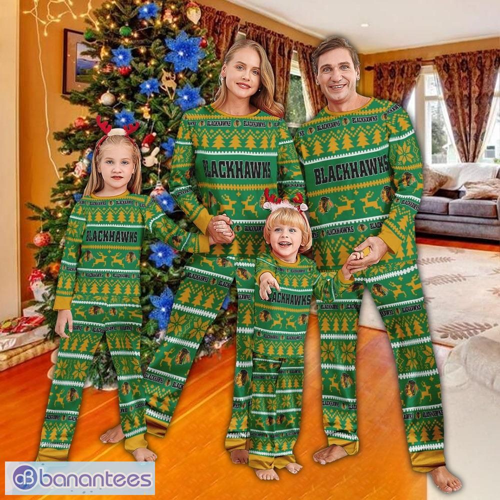pajamas set ugly christmas nhl chicago blackhawks christmas for family image Pajamas set Ugly Christmas NHL Chicago Blackhawks Christmas For Family - Pajamas set Ugly Christmas NHL Chicago Blackhawks Christmas For Family