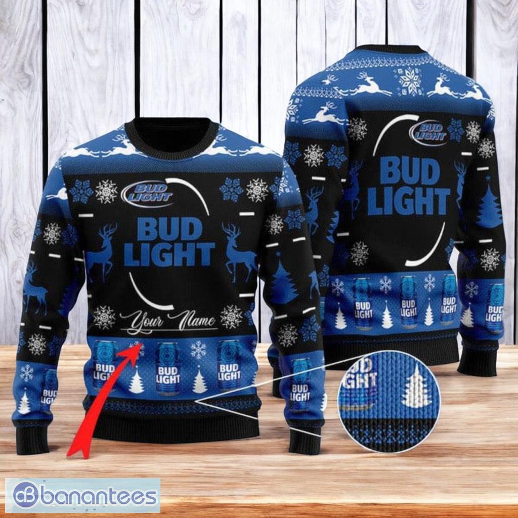 personalized black bud light ugly christmas ugly sweater 3d best gift chistmas image Personalized Black Bud Light Ugly Christmas Ugly Sweater 3D Best Gift Chistmas Product Photo 1