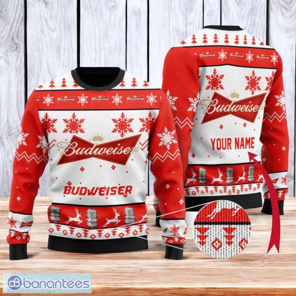 personalized budweiser beer ugly christmas ugly sweater 3d best gift chistmas image Personalized Budweiser Beer Ugly Christmas Ugly Sweater 3D Best Gift Chistmas Product Photo 1