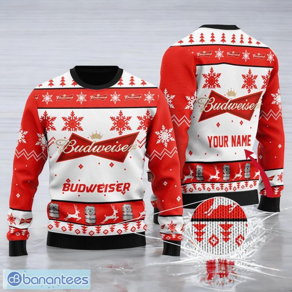 personalized budweiser beer ugly sweater image Personalized Budweiser Beer Ugly Sweater Product Photo 1