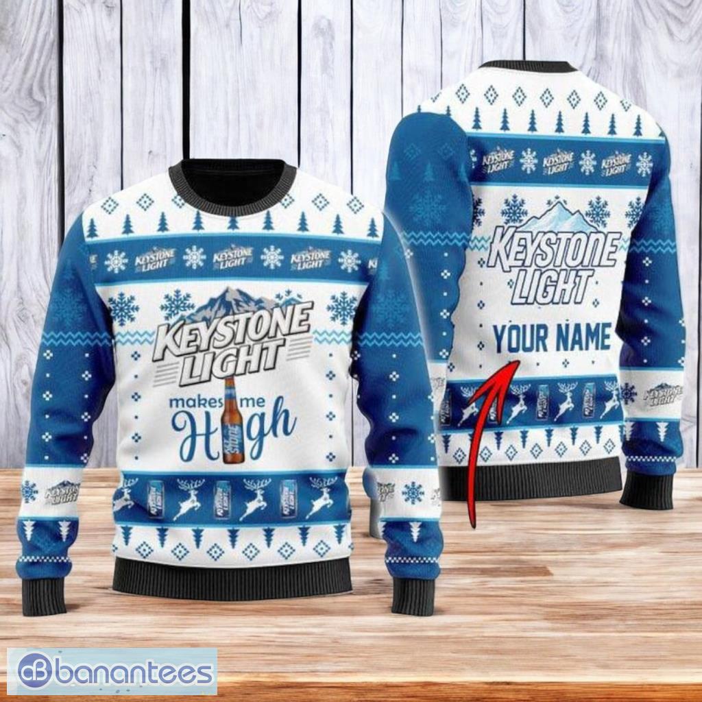 personalized keystone light makes me high christmas ugly sweater 3d best gift chistmas image Personalized Keystone Light Makes Me High Christmas Ugly Sweater 3D Best Gift Chistmas Product Photo 1