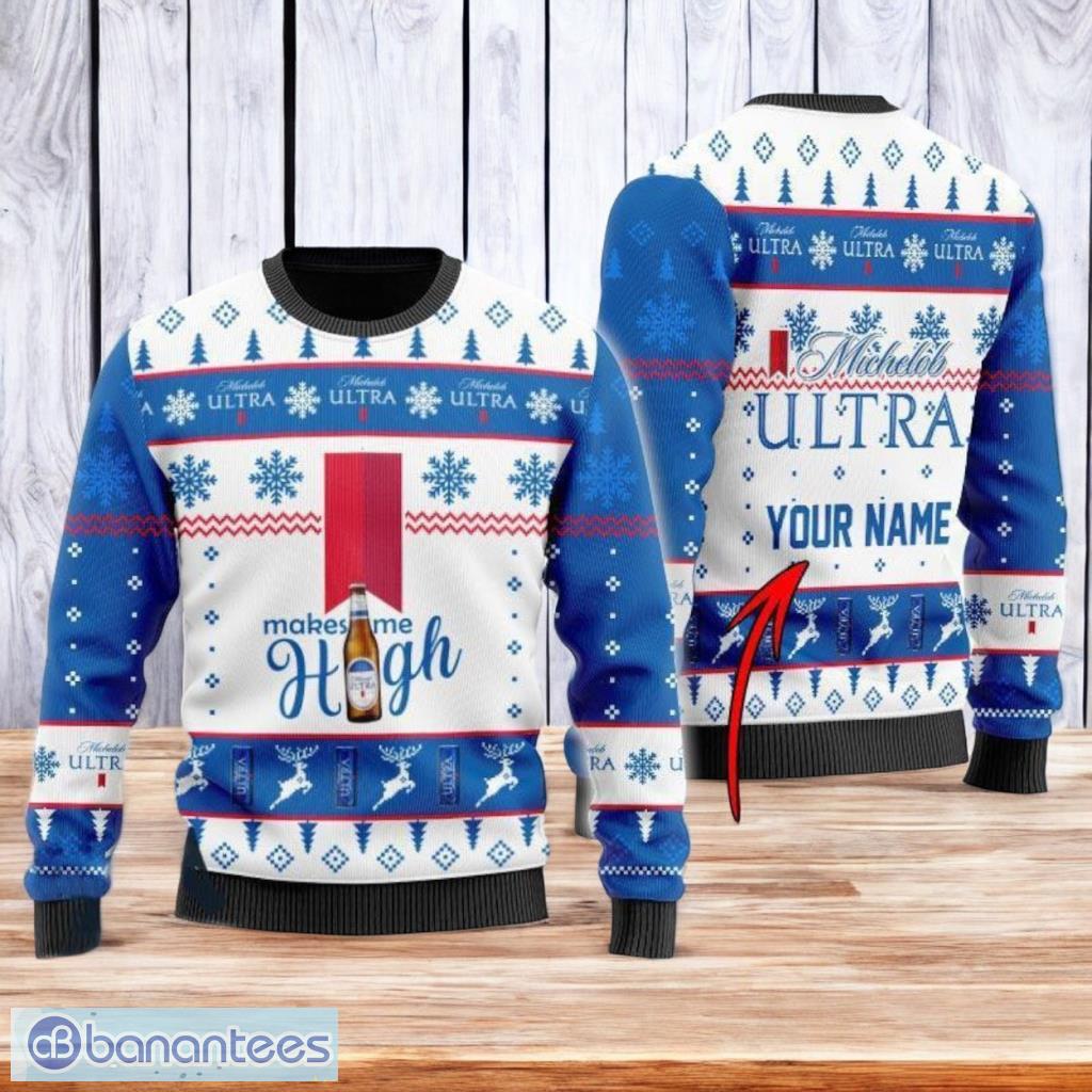 personalized michelob ultra makes me high christmas ugly sweater 3d best gift chistmas image Personalized Michelob ULTRA Makes Me High Christmas Ugly Sweater 3D Best Gift Chistmas Product Photo 1