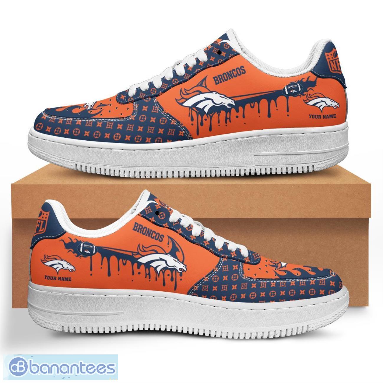 personalized name denver broncos drip air force shoes men women sneakers image Personalized Name Denver Broncos Drip Air Force Shoes Men Women Sneakers Product Photo 1
