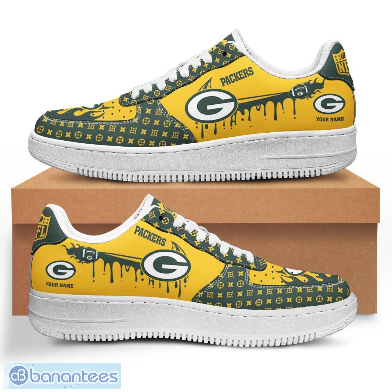 personalized name green bay packers drip air force shoes men women sneakers image Personalized Name Green Bay Packers Drip Air Force Shoes Men Women Sneakers Product Photo 1