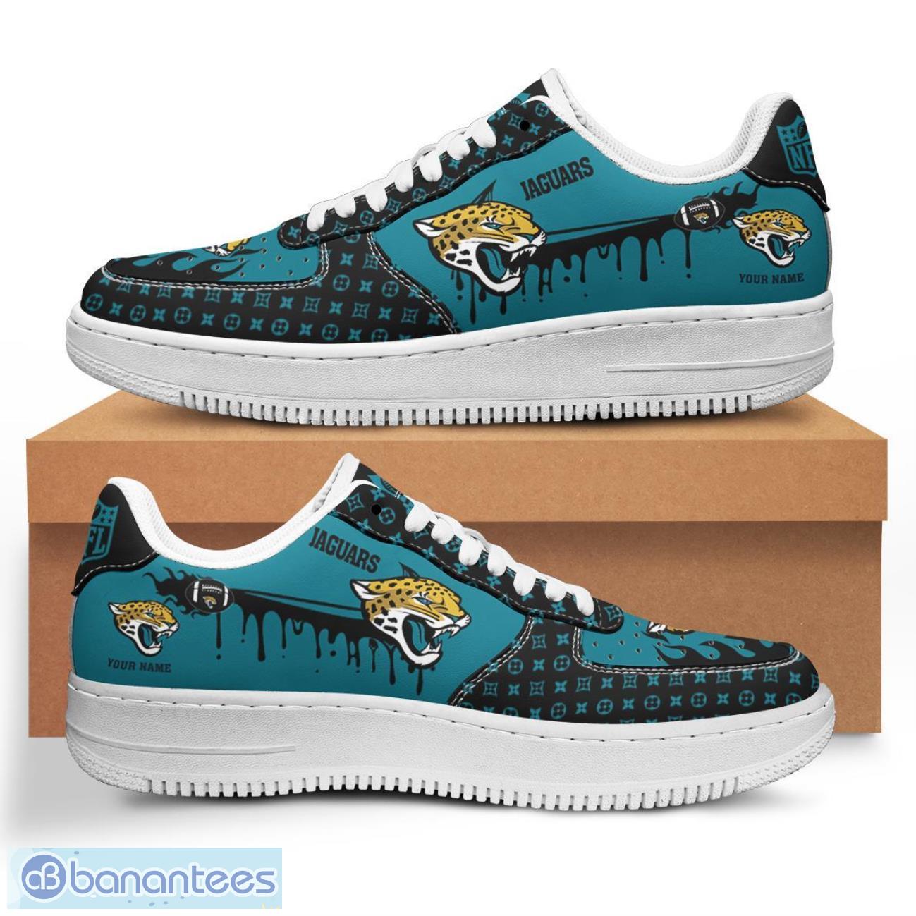 personalized name jacksonville jaguars drip air force shoes men women sneakers image Personalized Name Jacksonville Jaguars Drip Air Force Shoes Men Women Sneakers Product Photo 1