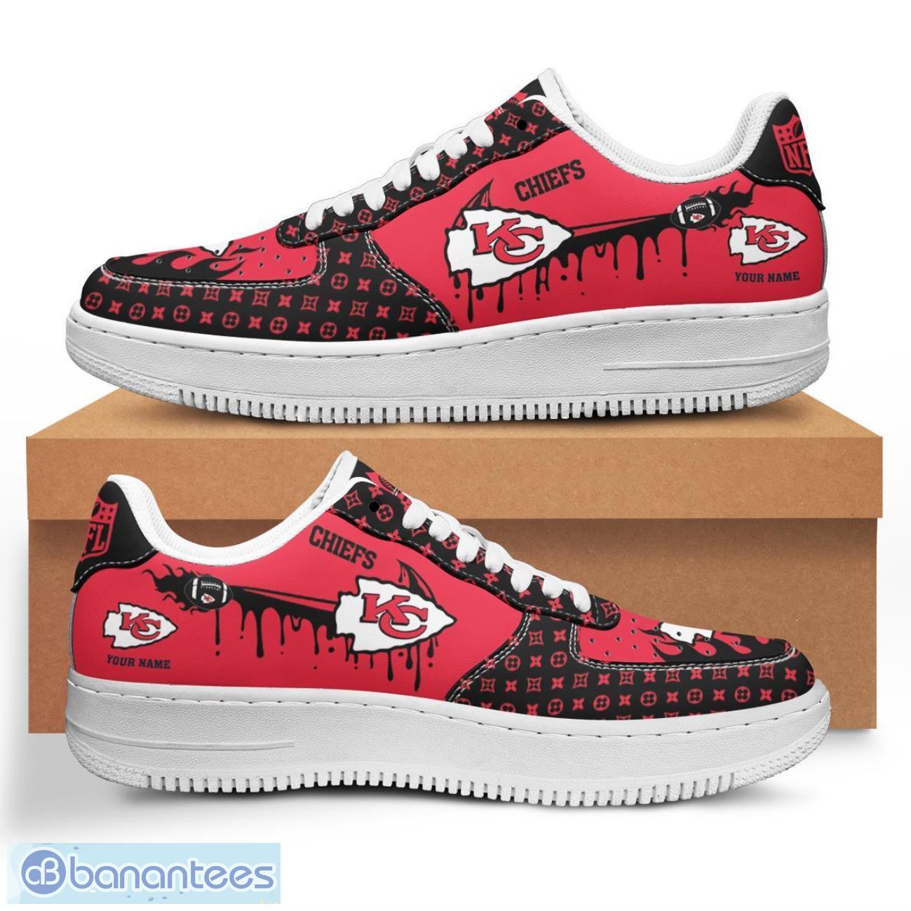 personalized name kansas city chiefs drip air force shoes men women sneakers image Personalized Name Kansas City Chiefs Drip Air Force Shoes Men Women Sneakers Product Photo 1