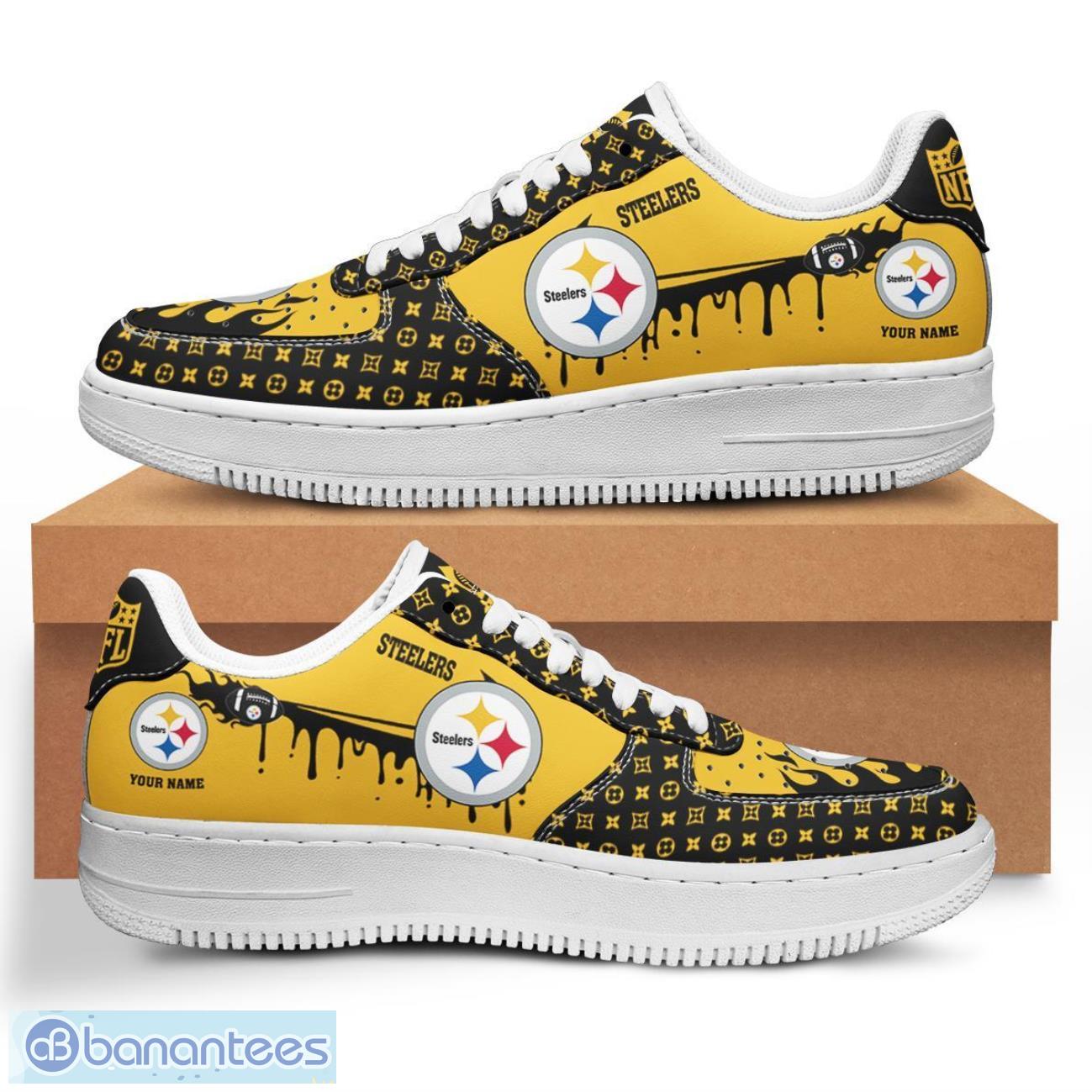 personalized name pittsburgh steelers drip air force shoes men women sneakers image Personalized Name Pittsburgh Steelers Drip Air Force Shoes Men Women Sneakers Product Photo 1