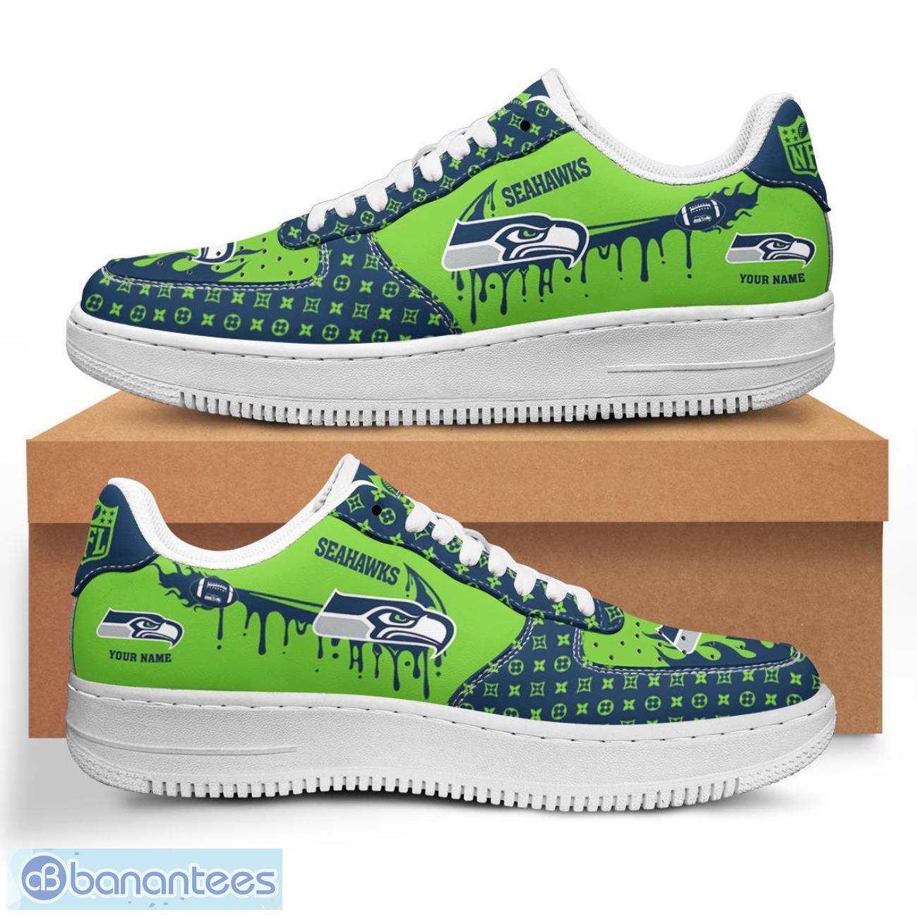 personalized name seattle seahawks drip air force shoes men women sneakers image Personalized Name Seattle Seahawks Drip Air Force Shoes Men Women Sneakers Product Photo 1