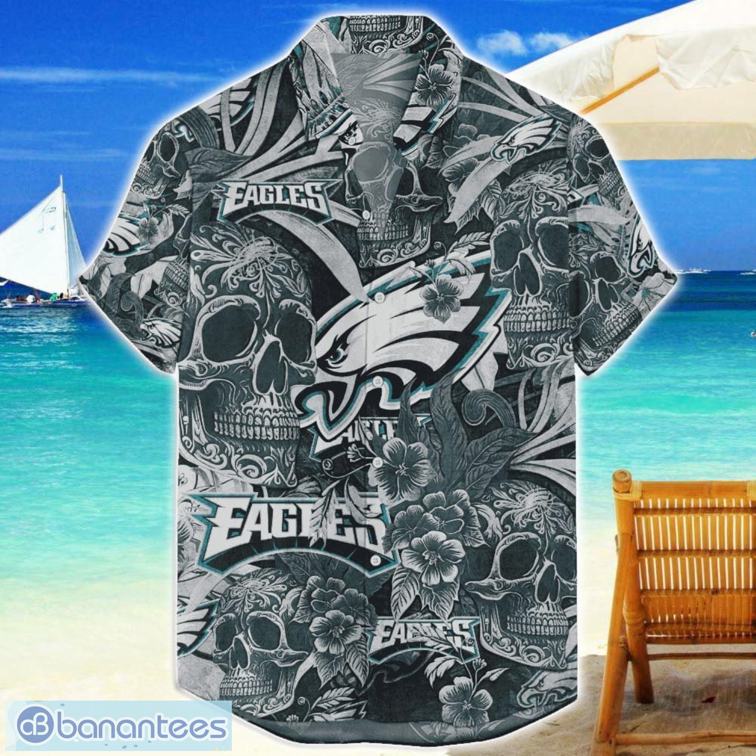 philadelphia eagles flower and skull hawaiian shirt nfl team halloween shirt image Philadelphia Eagles Flower and Skull Hawaiian Shirt NFL Team Halloween Shirt Product Photo 1