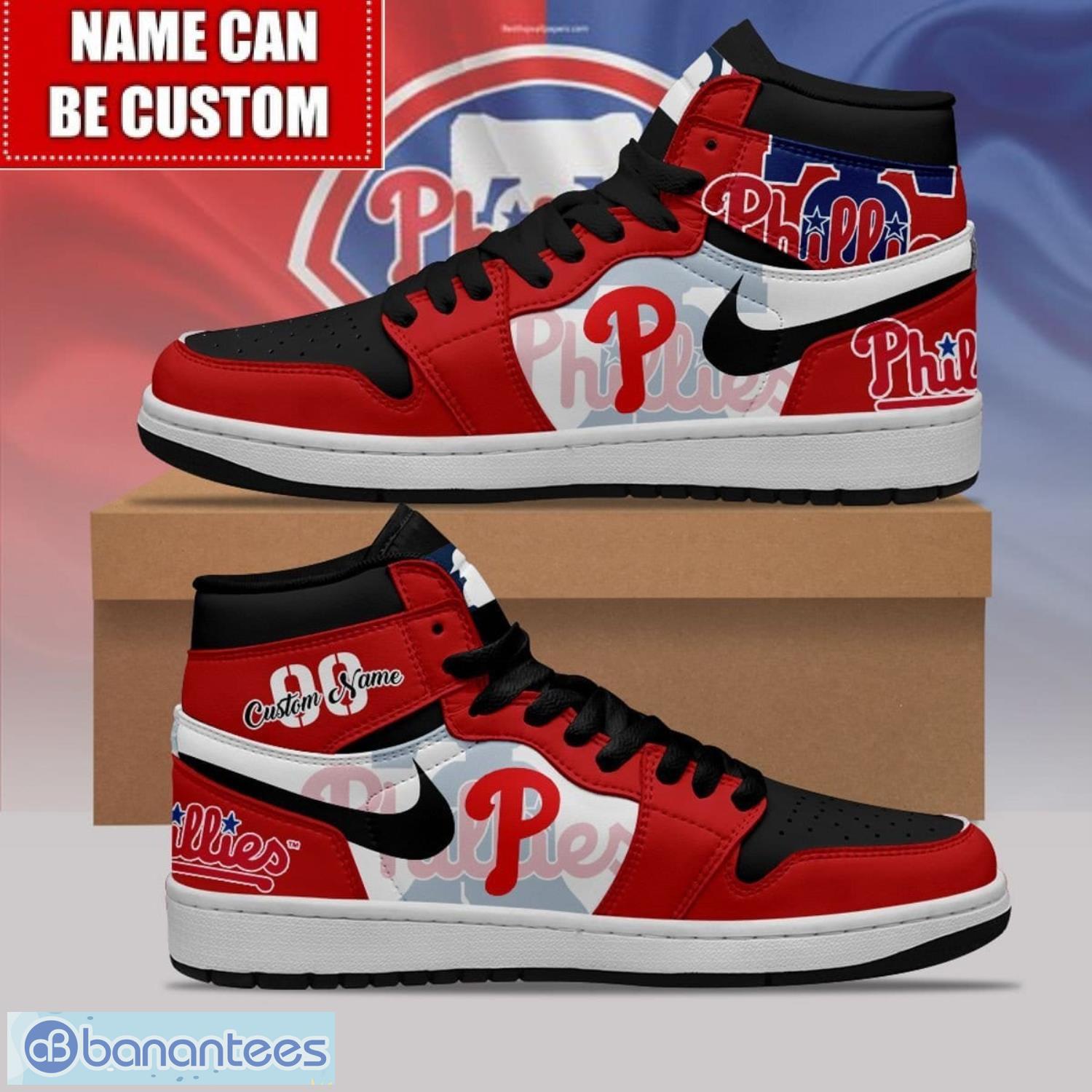 philadelphia phillies custom name number limited air jordan hightop shoes jd1 sneakers image Philadelphia Phillies Custom Name Number Limited Air Jordan Hightop Shoes JD1 Sneakers Product Photo 1