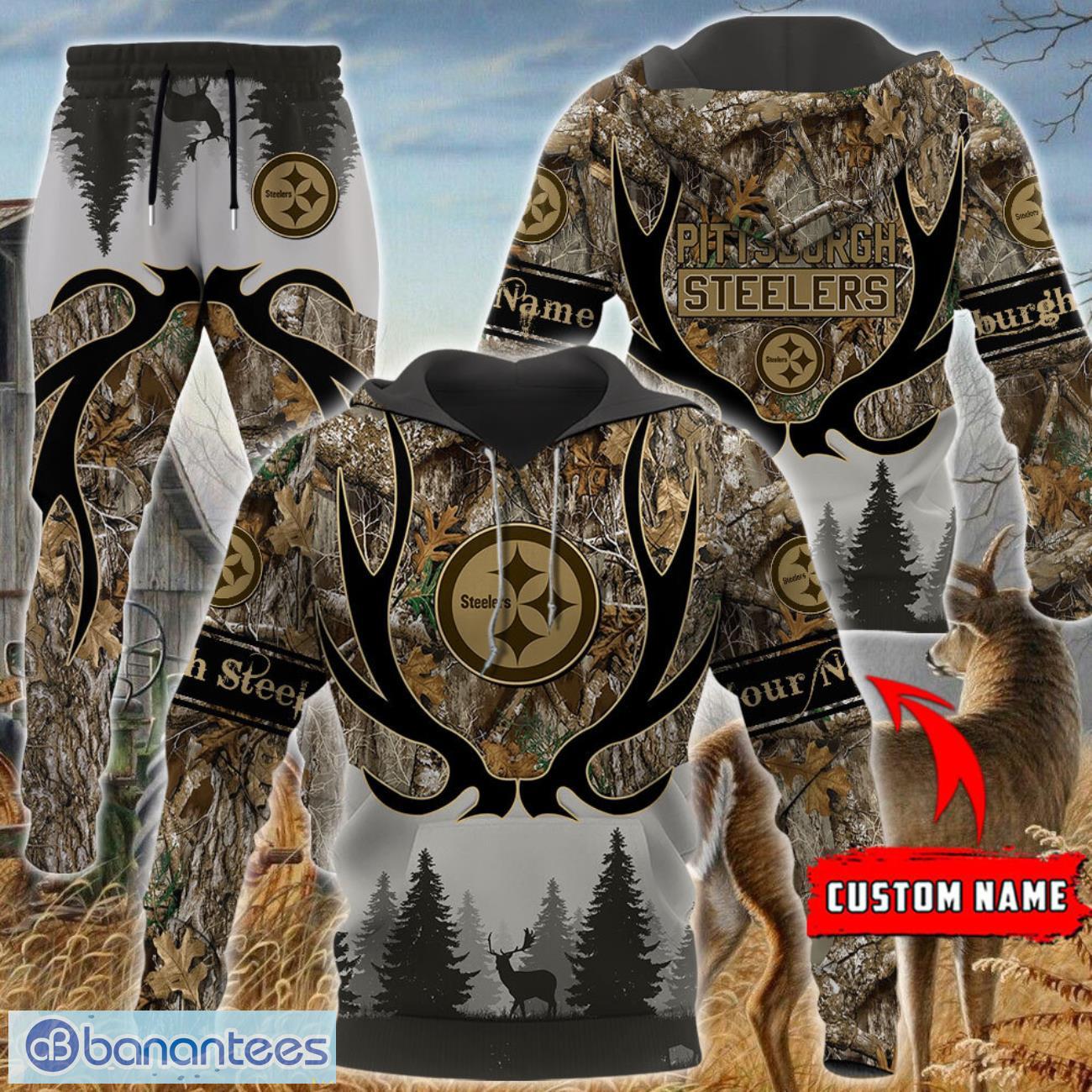 pittsburgh steelers custom name hunting camo style 3d hoodie t shirt sweatshirt image Pittsburgh Steelers Custom Name Hunting Camo Style 3D Hoodie T-Shirt Sweatshirt Product Photo 1