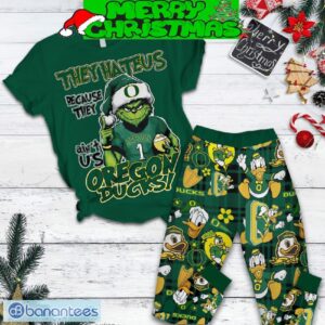 Oregon Ducks Grinch Hate Us Christmas Fleece Pajamas Set Gift Family - Oregon Ducks Grinch Hate Us Christmas Fleece Pajamas Set-1