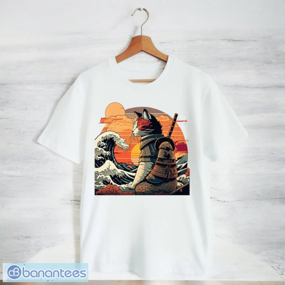 retro samurai cat t shirt the great wave t shirt image Retro samurai cat T-shirt The Great Wave T-Shirt Product Photo 1