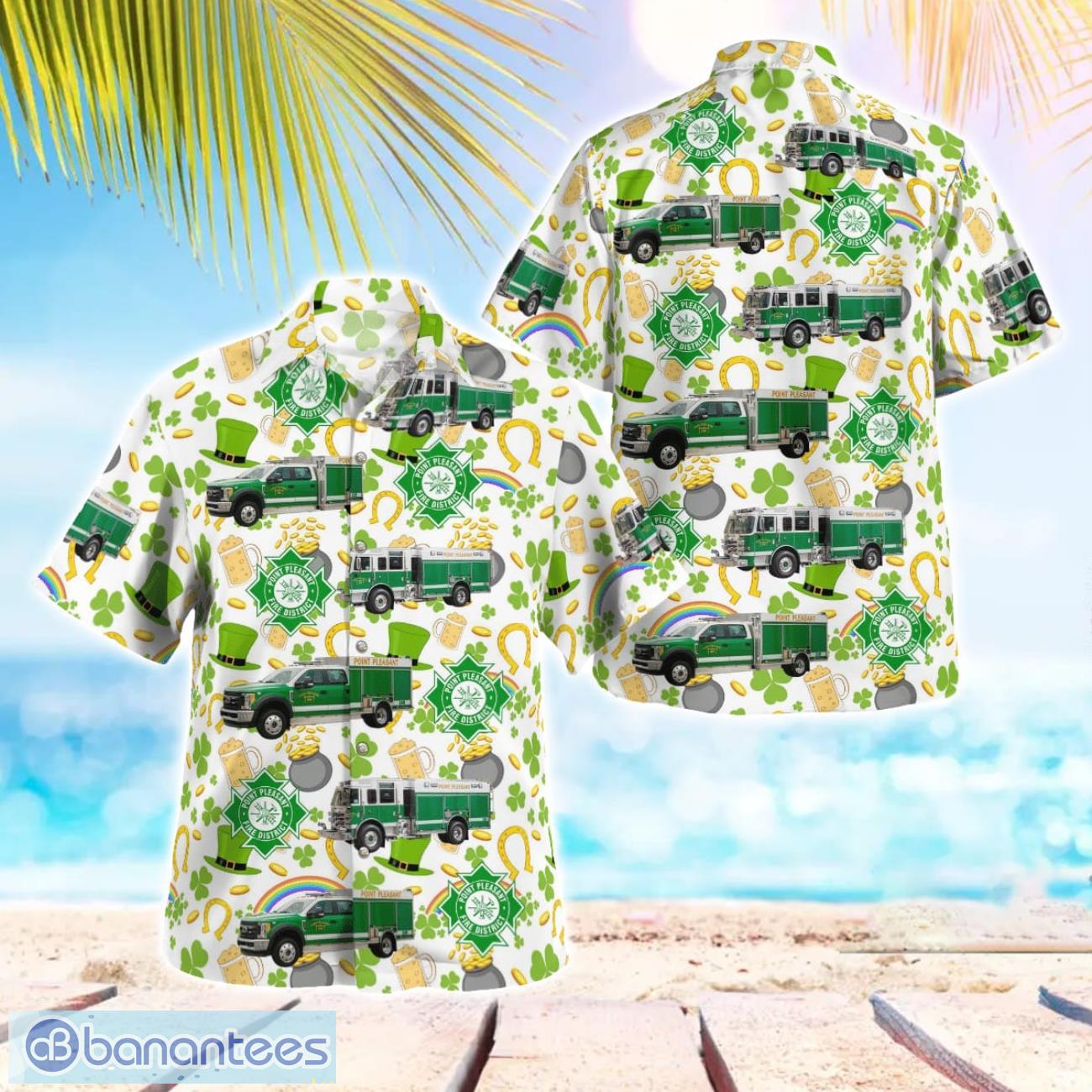 rochester monroe county new york point pleasant fire department st patricks day hawaiian shirt image Rochester, Monroe County, New York, Point Pleasant Fire Department, St Patrick's Day Hawaiian Shirt Product Photo
