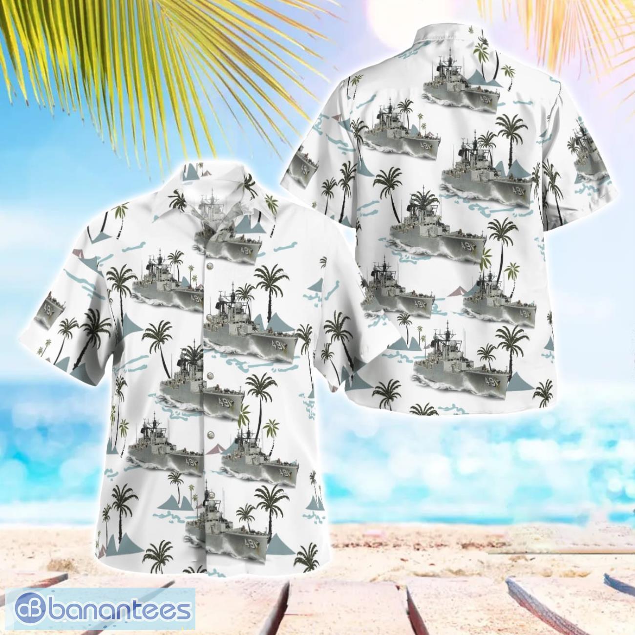 royal australian navy hmas derwent de 49 white hawaiian shirt image Royal Australian Navy HMAS Derwent (DE 49) White Hawaiian Shirt Product Photo 1