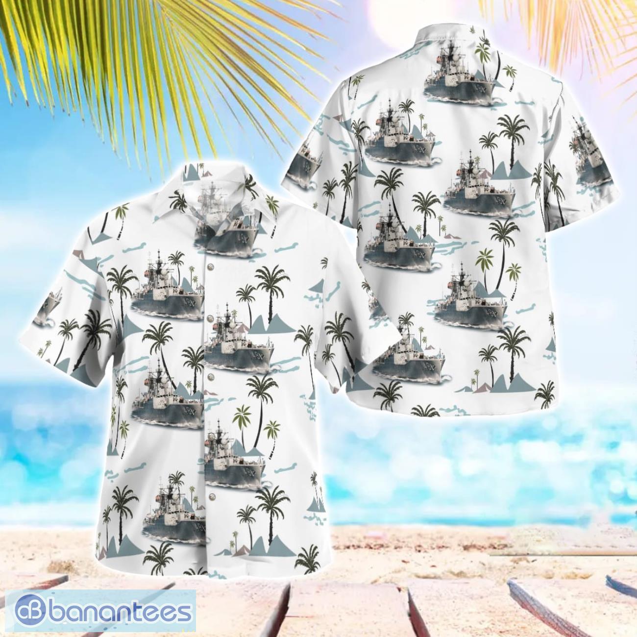 royal australian navy hmas stuart de 48 white hawaiian shirt image Royal Australian Navy HMAS Stuart (DE 48) White Hawaiian Shirt Product Photo 1