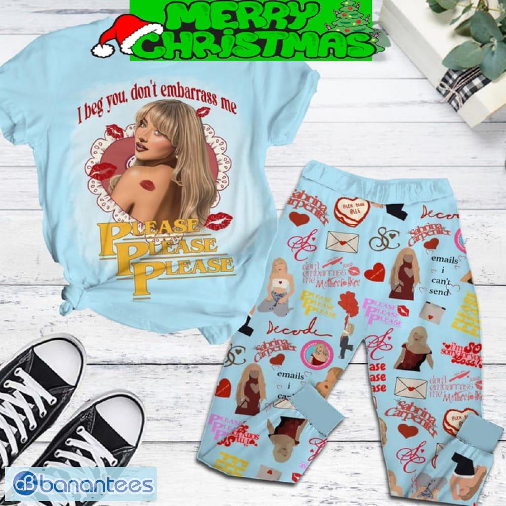 sabrina carpenter please please please fleece pajamas set light blue all over print christmas gift image Sabrina Carpenter Please Please Please Fleece Pajamas Set Light Blue All Over Print Christmas Gift - Sabrina Carpenter Please Please Please Fleece Pajamas Set Light Blue-1