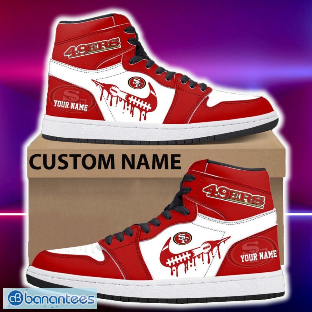 san francisco 49ers air jordan hightop shoes new custom name for fans gift sneaker image San Francisco 49ers Air Jordan Hightop Shoes New Custom Name For Fans Gift Sneaker - San Francisco 49ers Air Jordan Hightop Shoes Photo 4