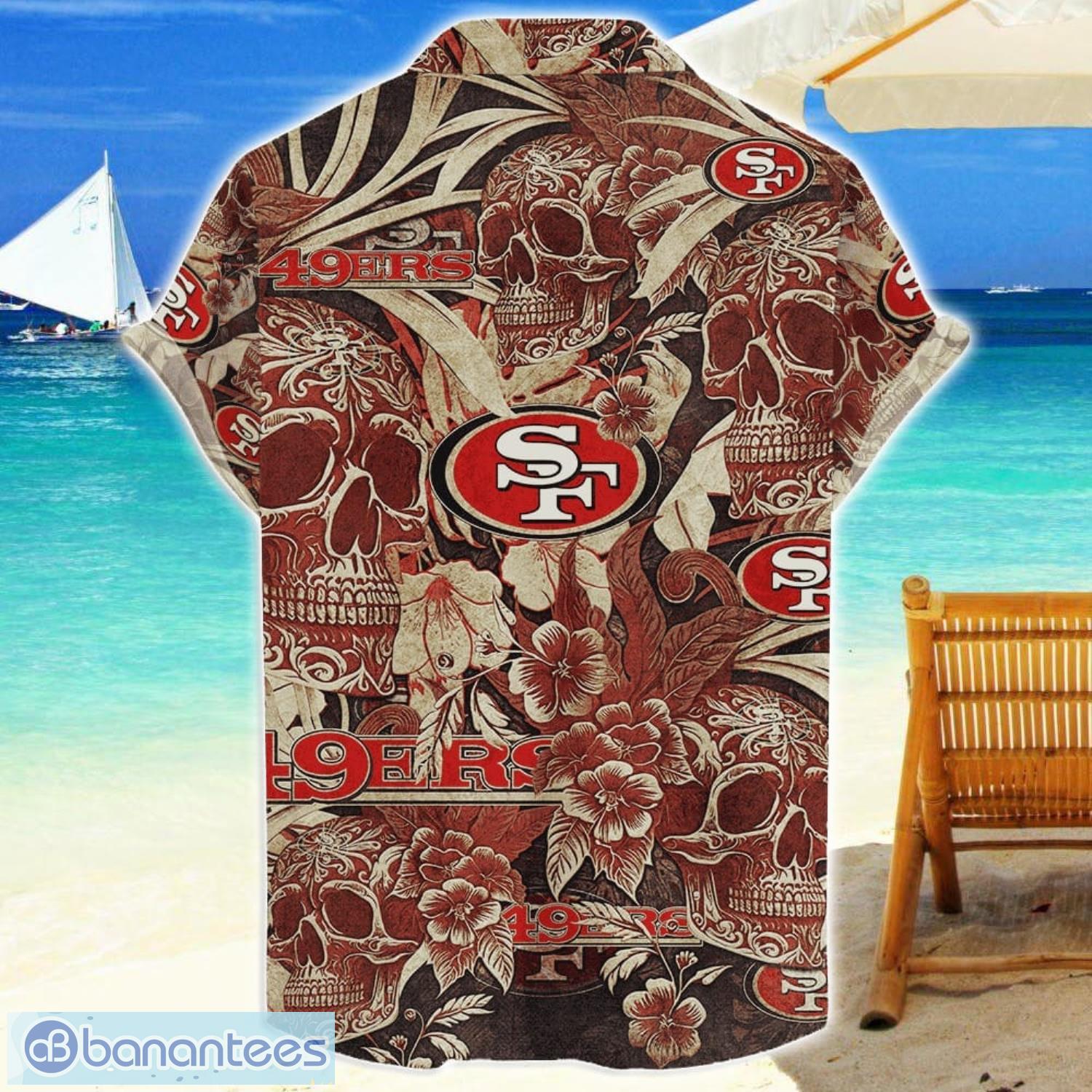 san francisco 49ers flower and skull hawaiian shirt nfl team halloween shirt 1 image San Francisco 49ers Flower and Skull Hawaiian Shirt NFL Team Halloween Shirt Product Photo 2