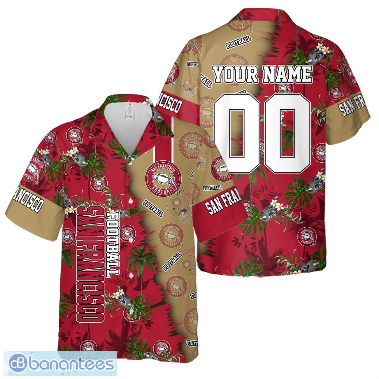 san francisco football team hawaiian shirt and shorts custom name number tropical style hawaiian shirt image San Francisco Football Team Hawaiian Shirt And Shorts Custom Name Number Tropical Style Hawaiian Shirt Product Photo 1