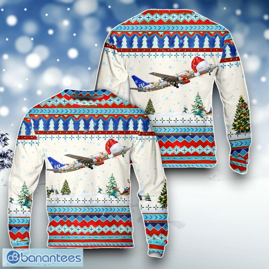 sas scandinavian airlines boeing 737 800 christmas ugly sweater for men women image SAS Scandinavian Airlines Boeing 737-800 Christmas Ugly Sweater For Men Women Product Photo 1