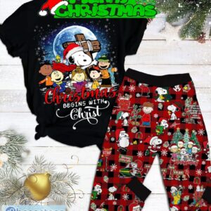 Snoopy Peanuts Christmas Begins With Christ Pajamas Set For Women Gift Christmas - Snoopy Peanuts Christmas Begins With Christ Pajamas Set-1
