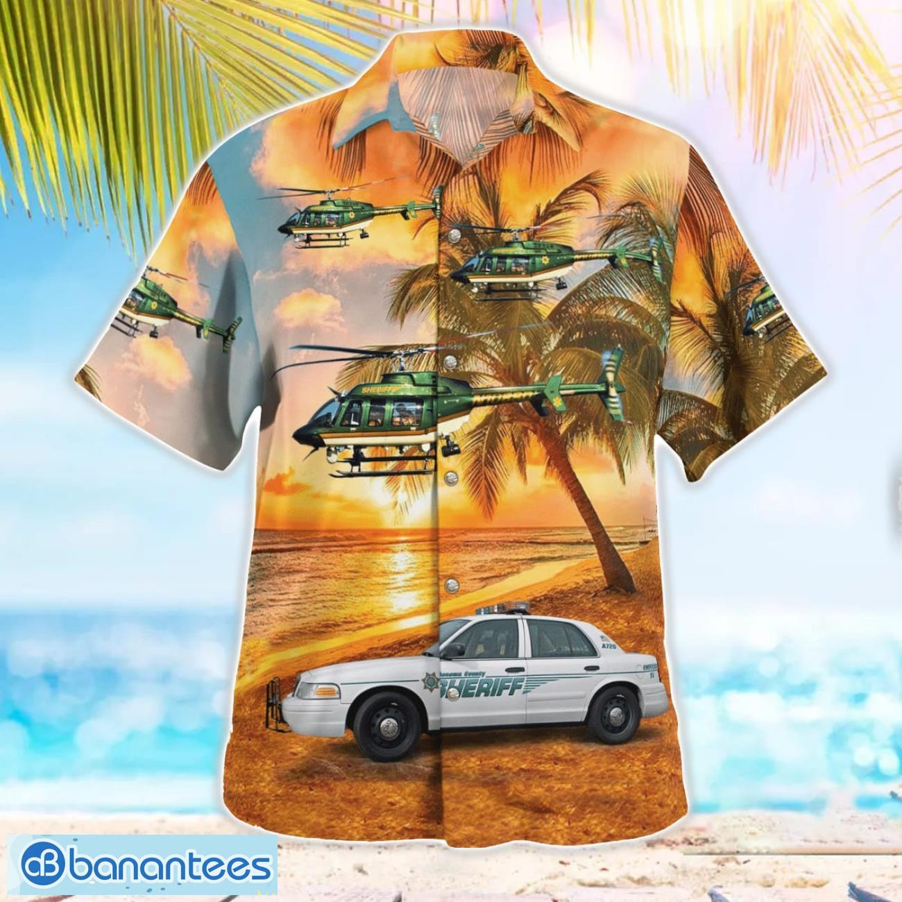 Sonoma County Sheriff Helicopter BELL 407 & Car 3D Hawaiian Shirt Sonoma County Sheriff Helicopter BELL 407 & Car 3D Hawaiian Shirt Product Photo 2