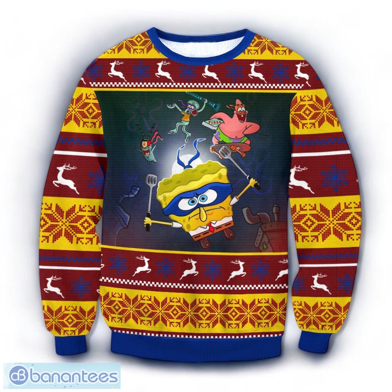 spongebob x tmnt ugly sweater christmas gift for fans image SpongeBob x TMNT Ugly Sweater Christmas Gift For Fans Product Photo 1