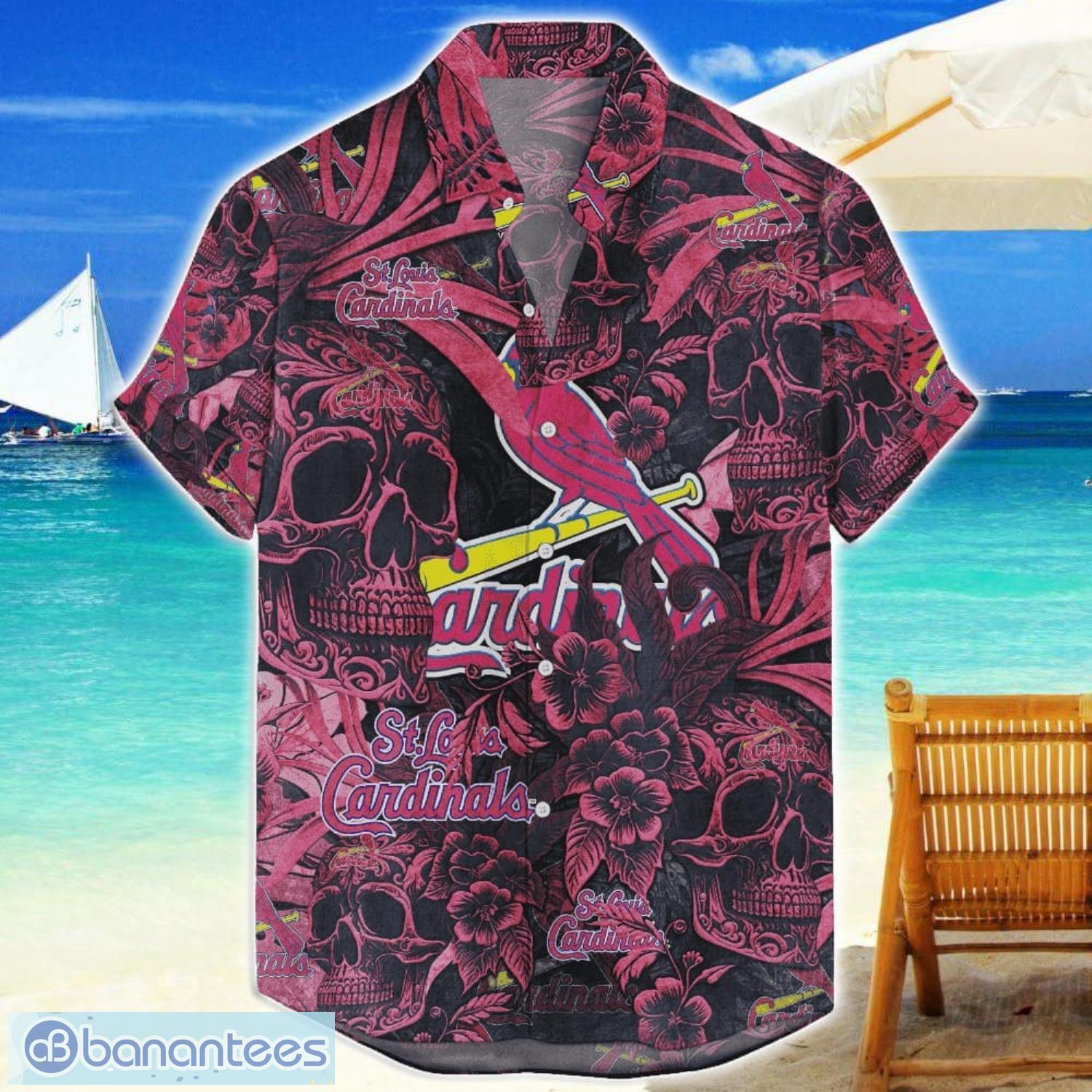 st louis cardinals flower and skull hawaiian shirt mlb team halloween shirt image St Louis Cardinals Flower and Skull Hawaiian Shirt MLB Team Halloween Shirt Product Photo 1