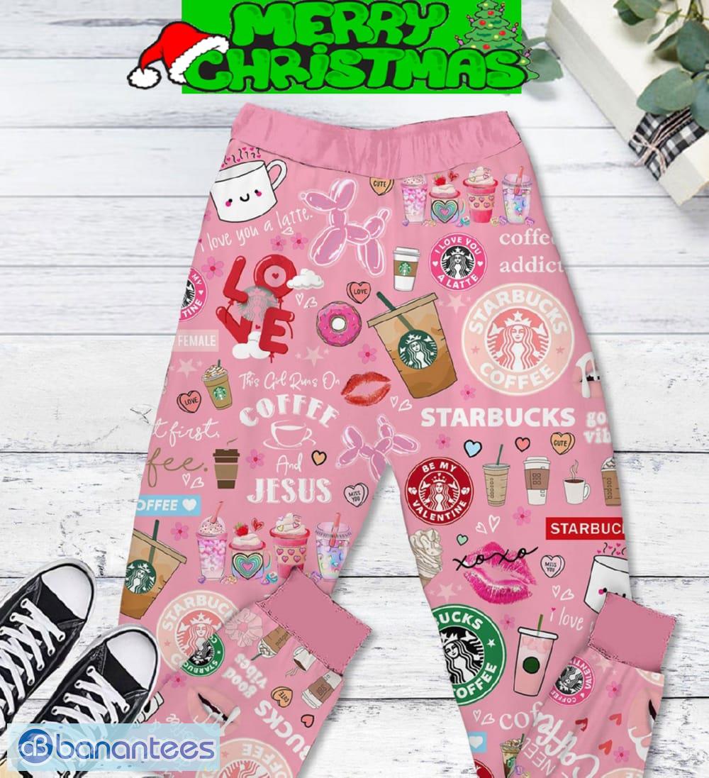 starbucks cupid need coffee fleece pajamas set pink men women for fans 1 image Starbucks Cupid Need Coffee Fleece Pajamas Set Pink Men Women For Fans - Starbucks Cupid Need Coffee Fleece Pajamas Set Pink-2
