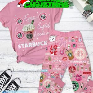 Starbucks Cupid Need Coffee Fleece Pajamas Set Pink Men Women For Fans - Starbucks Cupid Need Coffee Fleece Pajamas Set Pink-1