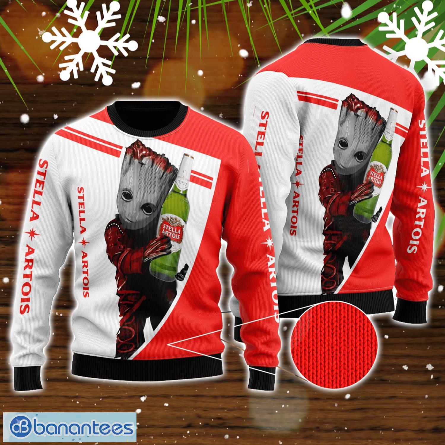 stella artois and baby groot all over print 3d sweater for men and women image Stella Artois And Baby Groot All Over Print 3D Sweater For Men And Women Product Photo 1