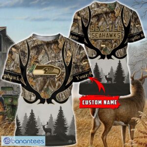 Seattle Seahawks Custom Name Hunting Camo Style 3D Hoodie T-Shirt Sweatshirt Product Photo 4