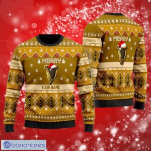 Merry Santa Hat Guinness Beer Custom Name Ugly Christmas Sweater Print Full Product Photo 1