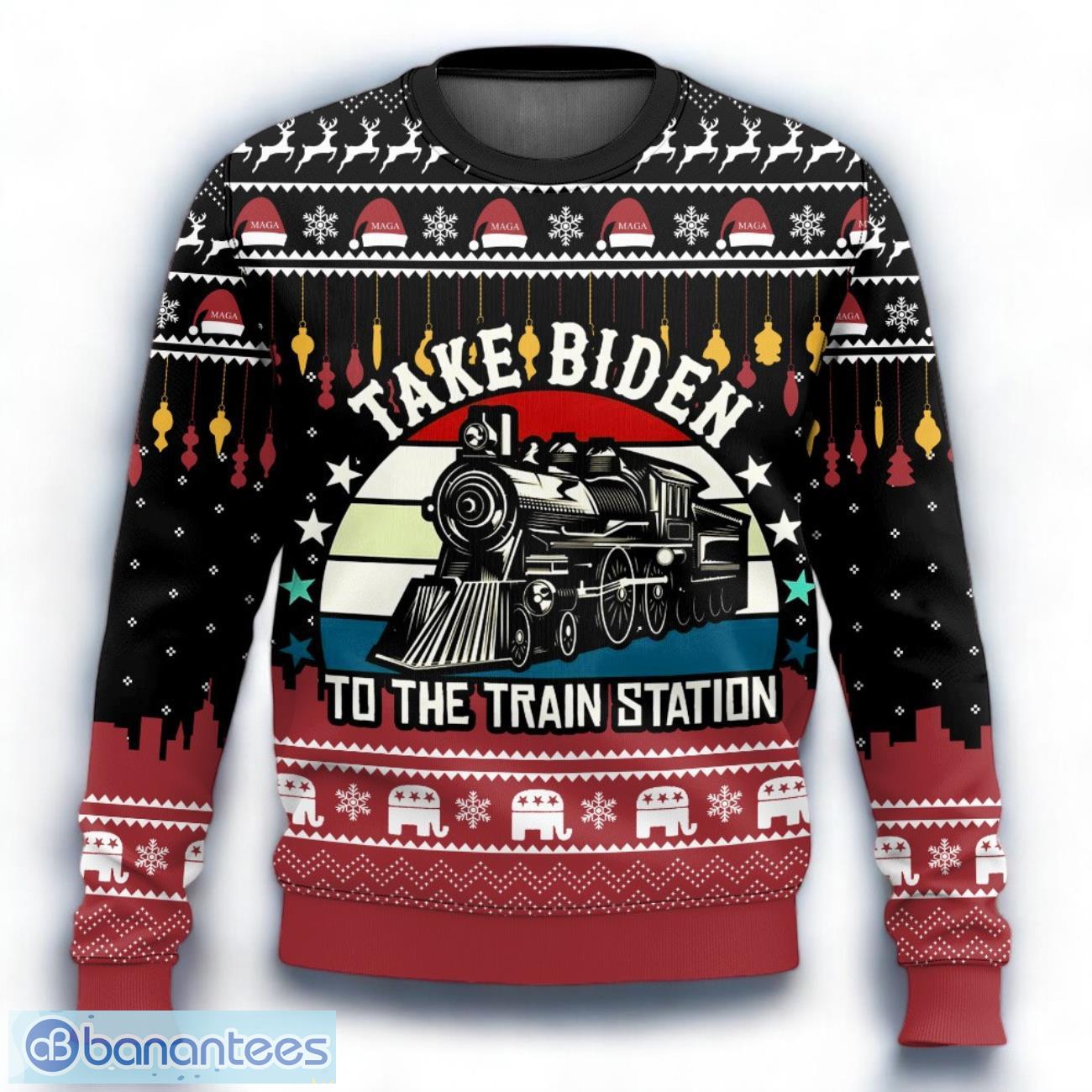 take biden to the train station ugly sweater christmas gift for fans image Take Biden To the Train Station Ugly Sweater Christmas Gift For Fans Product Photo 1