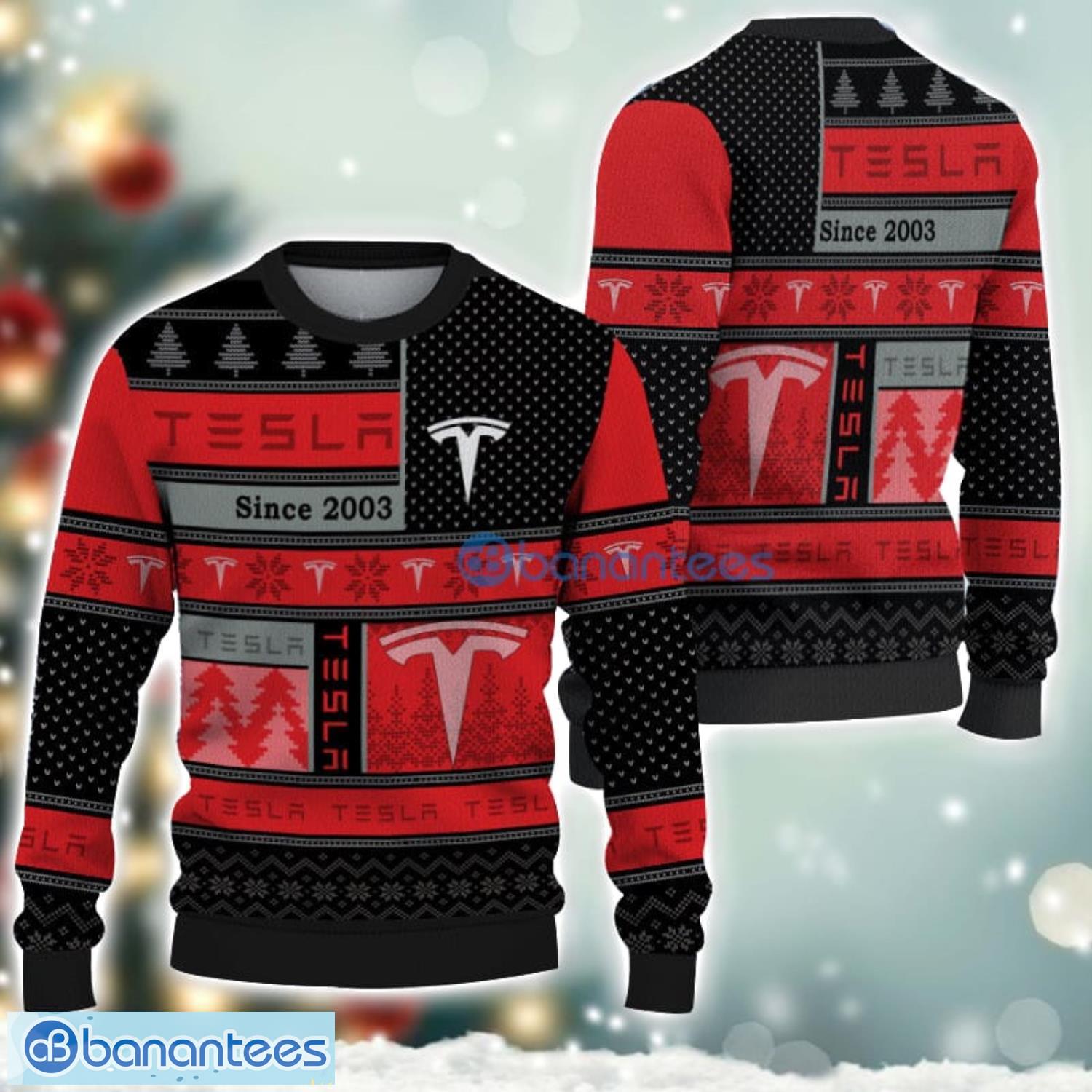 tesla logo ugly christmas sweater for fans men and women christmas gift ideas image Tesla Logo Ugly Christmas Sweater For Fans Men And Women Christmas Gift Ideas Product Photo 1