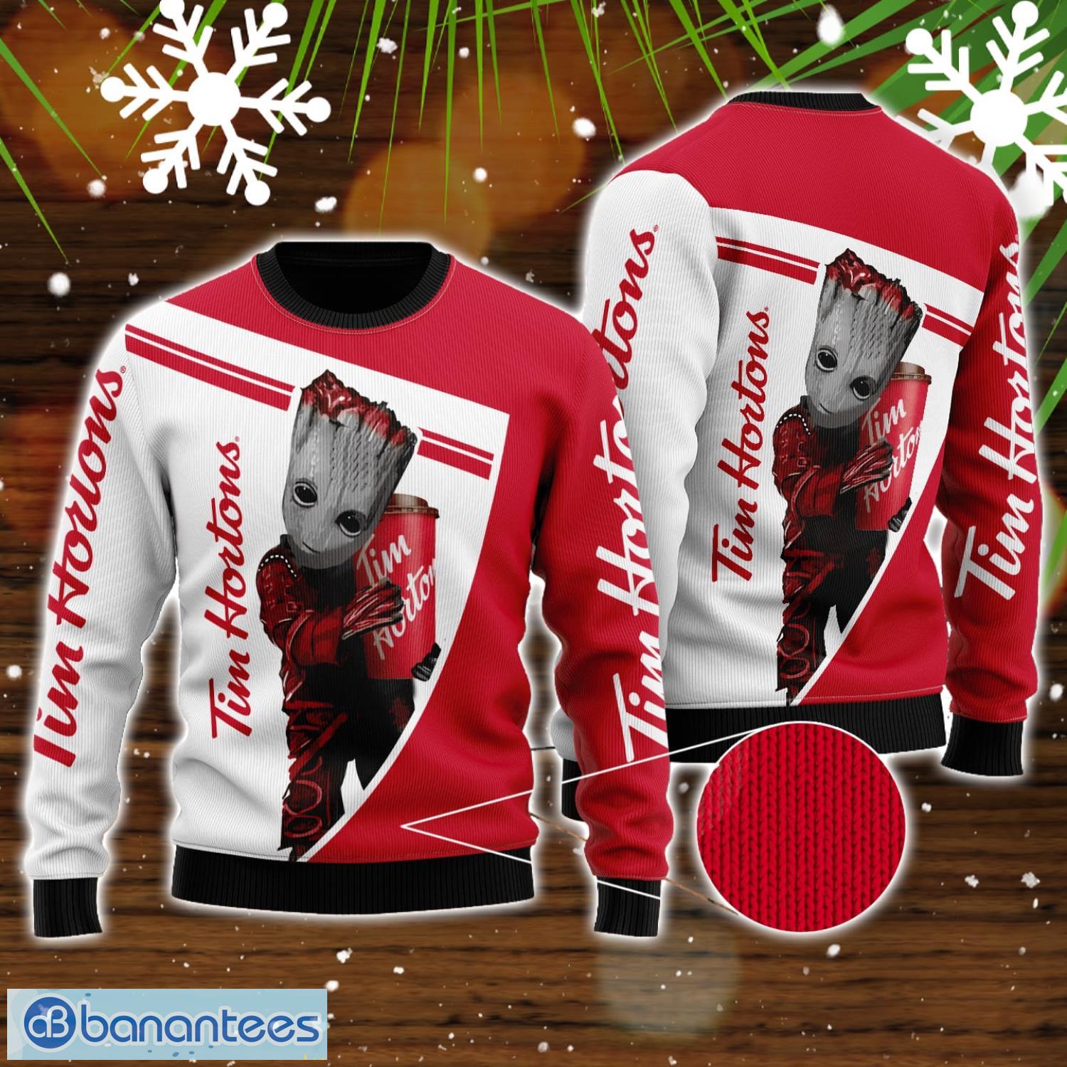 tim hortons and baby groot all over print 3d sweater for men and women image Tim Hortons And Baby Groot All Over Print 3D Sweater For Men And Women Product Photo 1