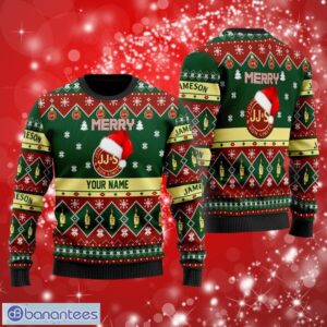 Merry Santa Hat Jameson Whiskey Custom Name Ugly Christmas Sweater Print Full Product Photo 1