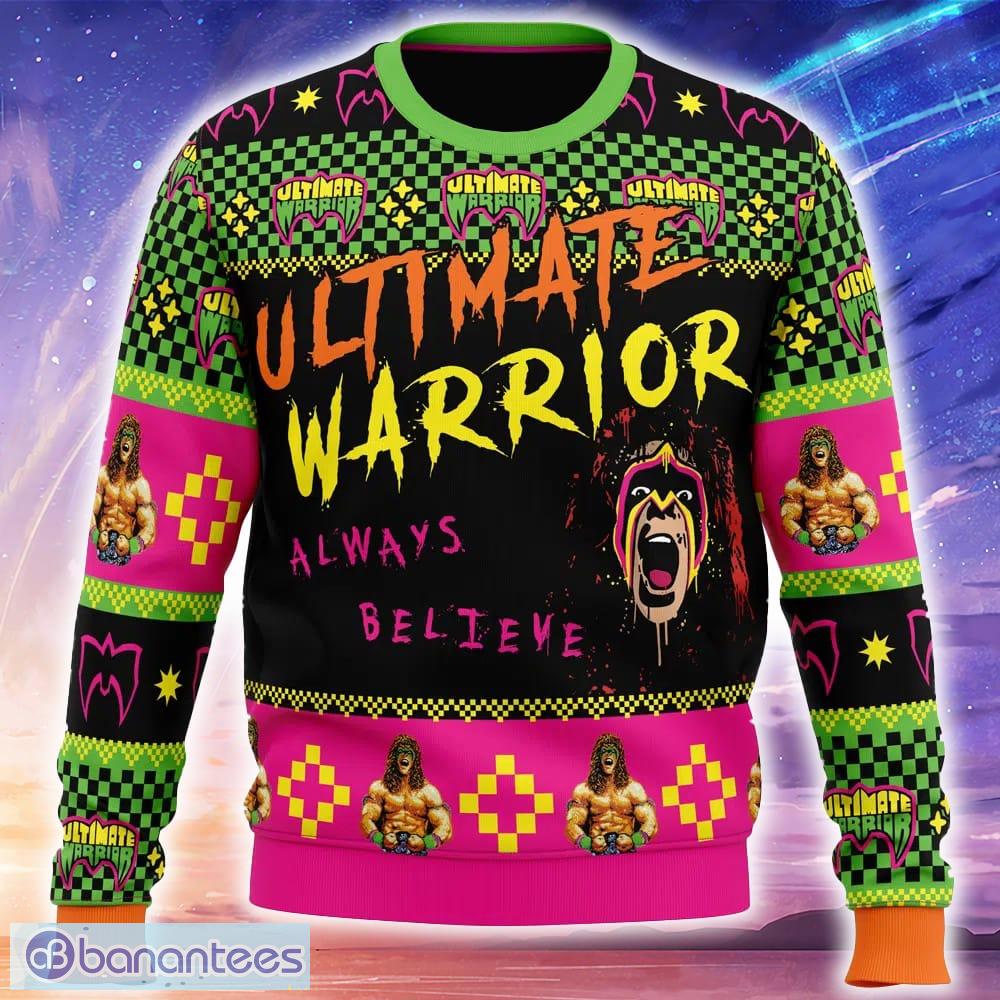 ultimate warrior always believe wrestler ugly christmas 3d sweater trending holidays for men women fans image Ultimate Warrior Always Believe Wrestler Ugly Christmas 3D Sweater Trending Holidays For Men Women Fans - Ultimate Warrior Always Believe Wrestler Ugly Christmas Sweater_1