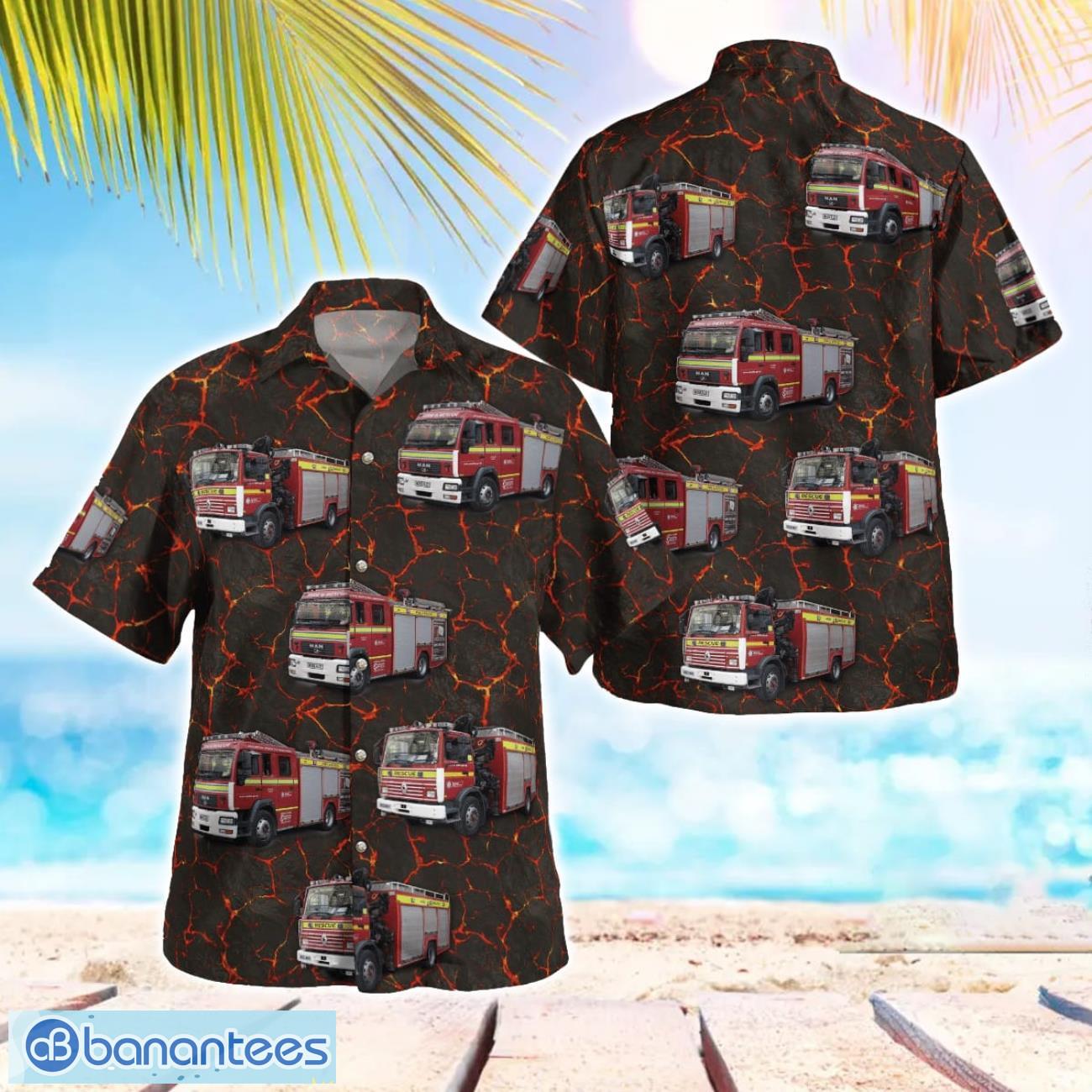 united kingdom avon fire and rescue service aloha hawaiian shirt image United Kingdom, Avon Fire and Rescue Service Aloha Hawaiian Shirt Product Photo 1