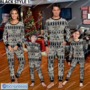 UPS Boeing 747 JET Ugly Christmas Aircraft Pajamas Set Family Gift Family - UPS Boeing 747 JET Aircraft Pajamas Set Family Photo Black