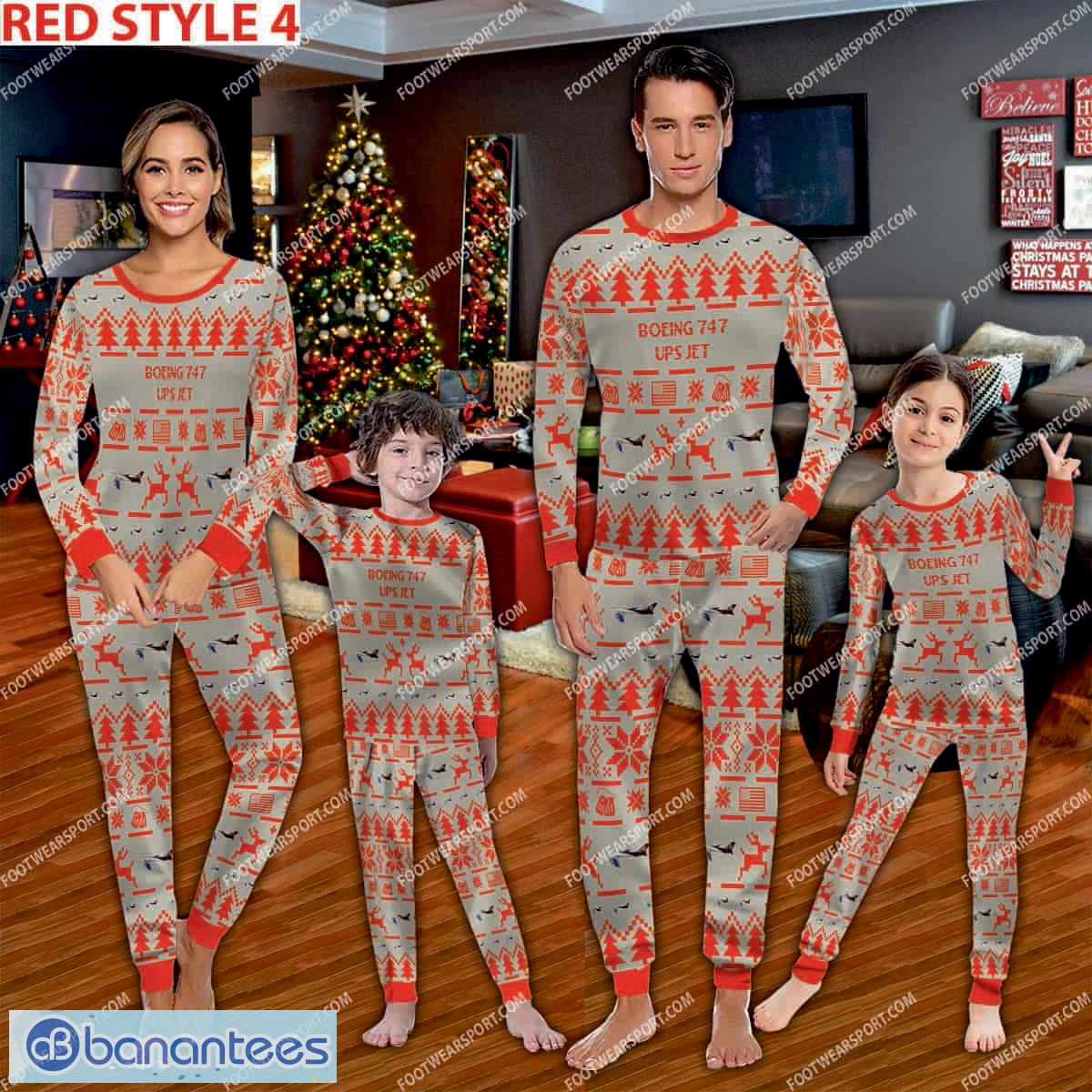 ups boeing 747 jet ugly christmas aircraft pajamas set family gift family 3 image UPS Boeing 747 JET Ugly Christmas Aircraft Pajamas Set Family Gift Family - UPS Boeing 747 JET Aircraft Pajamas Set Family Photo Red