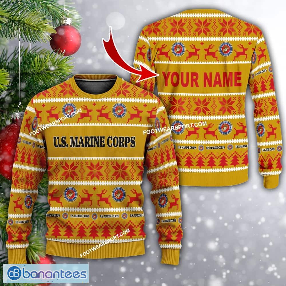 us marine corps custom name ugly christmas sweater gift for men and women image US Marine Corps Custom Name Ugly Christmas Sweater Gift For Men And Women - US Marine Corps Custom Name Ugly Christmas Sweater Gift For Men And Women