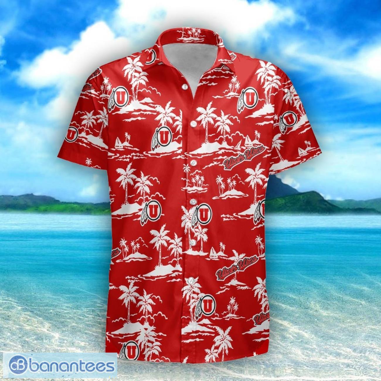 utah utes 3d tropical pattern coconut tree hawaiian shirt and shorts image Utah Utes 3D Tropical Pattern Coconut Tree Hawaiian Shirt And Shorts Product Photo 1