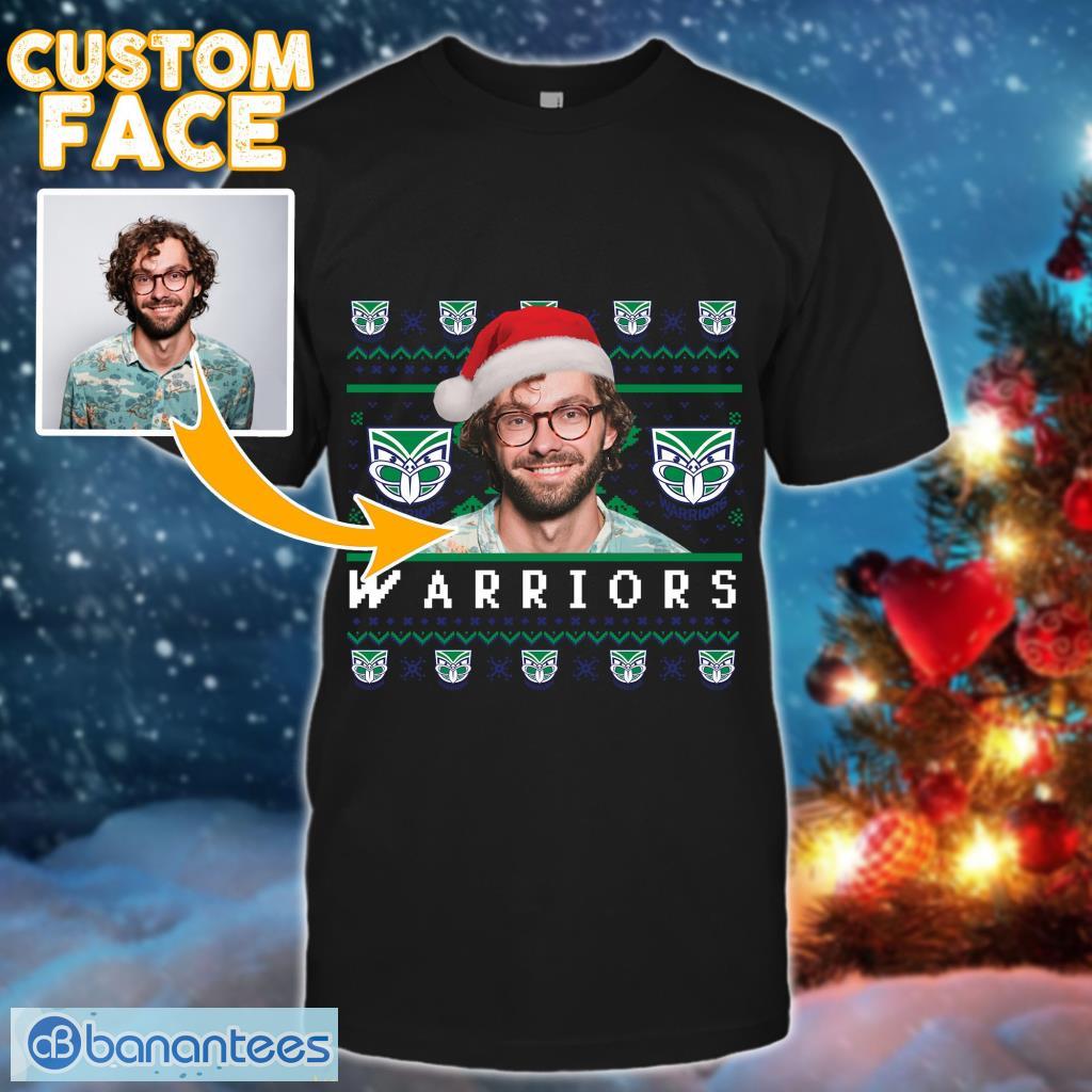 warriors custom face nrl ugly sweater t shirt for christmas image Warriors Custom Face NRL Ugly Sweater T Shirt For Christmas Product Photo 1
