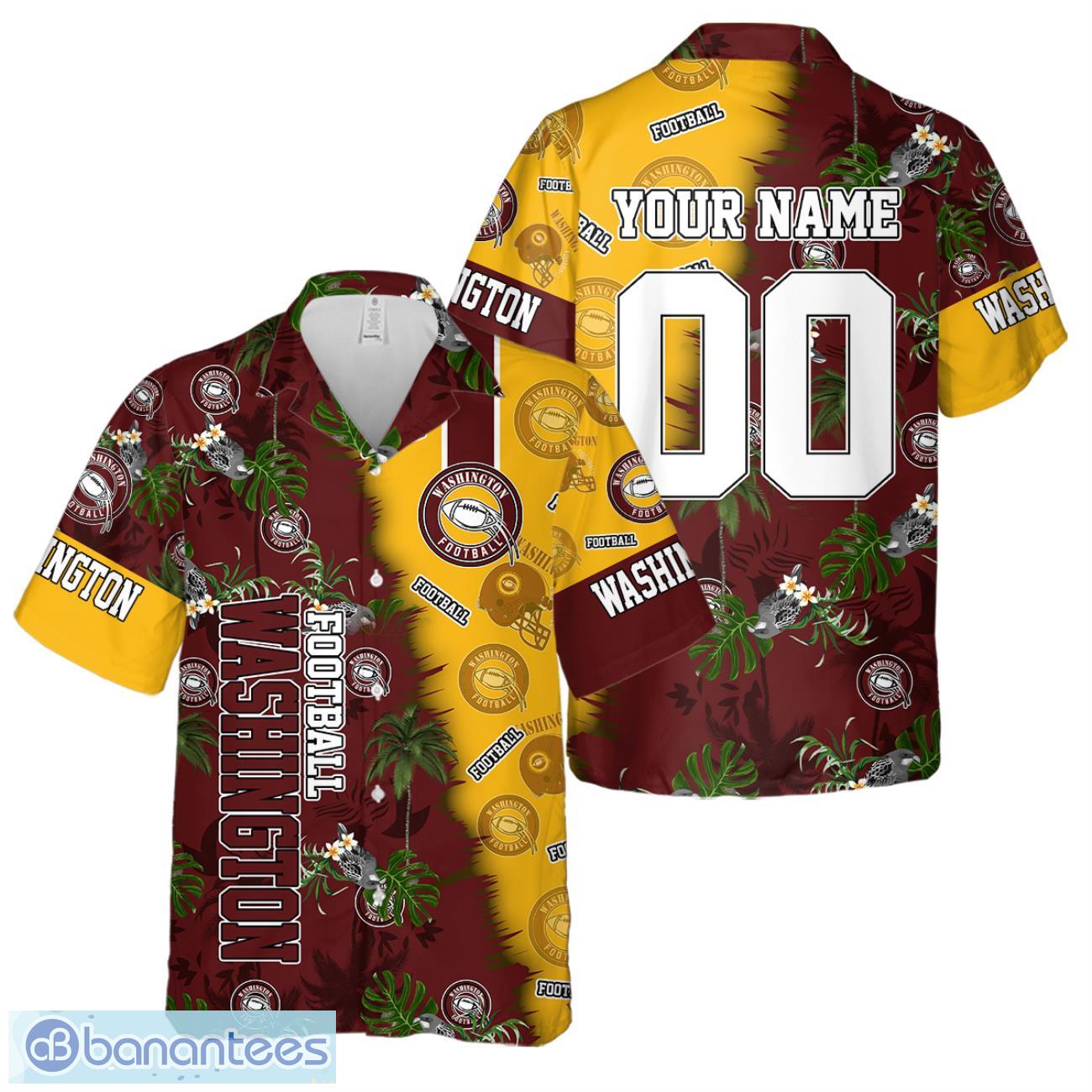 washington football team hawaiian shirt and shorts custom name number tropical style hawaiian shirt image Washington Football Team Hawaiian Shirt And Shorts Custom Name Number Tropical Style Hawaiian Shirt Product Photo 1