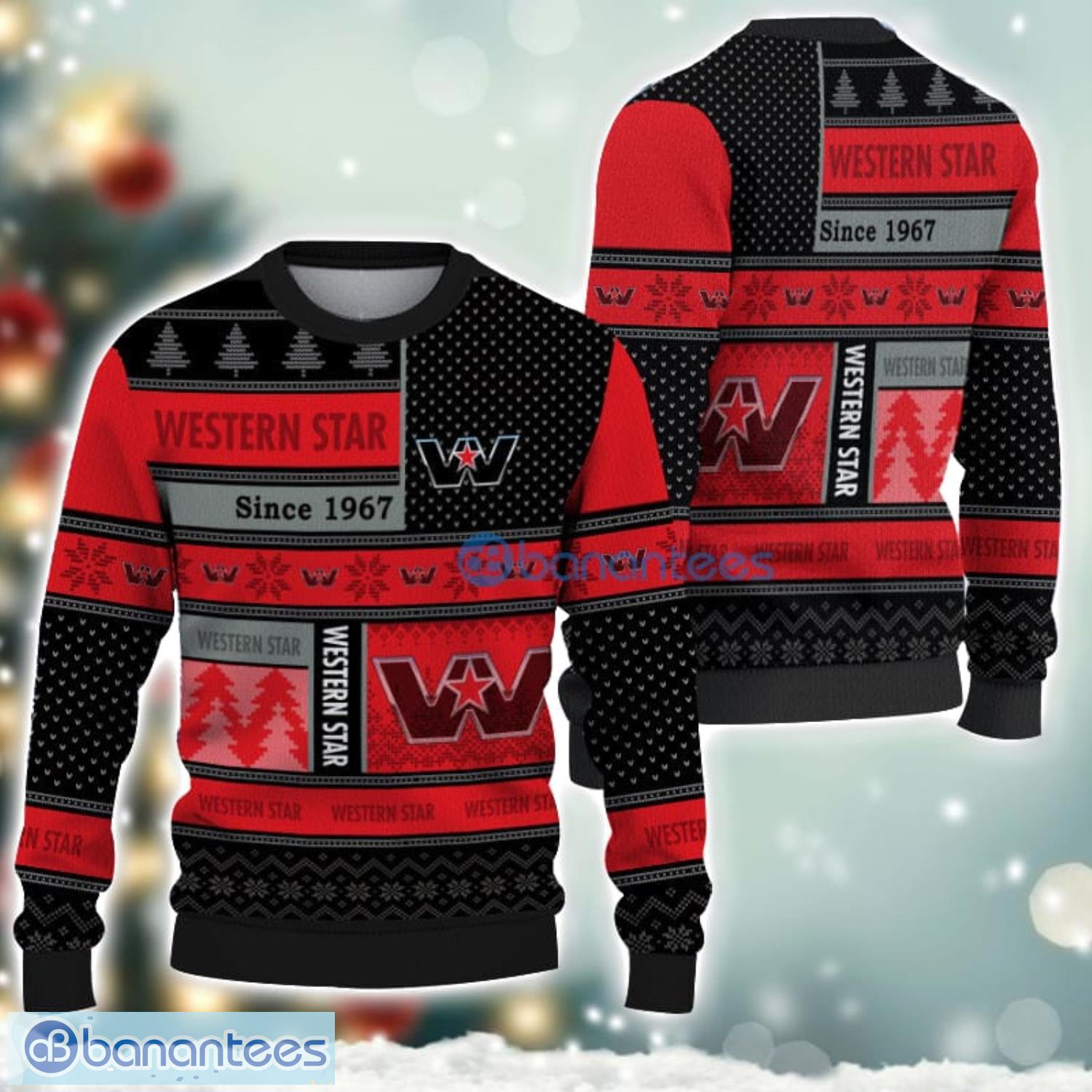 western star logo ugly christmas sweater for fans men and women christmas gift ideas image Western Star Logo Ugly Christmas Sweater For Fans Men And Women Christmas Gift Ideas Product Photo 1