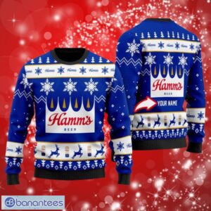Hamm's Beer Custom Name Blue Ugly Christmas Sweater 3D Product Photo 1