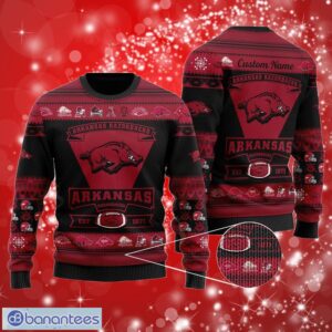 NCAA Arkansas Razorbacks Est 1871 Custom Name Dark Sweater Gifts Ugly Christmas Sweater Print Full Product Photo 1