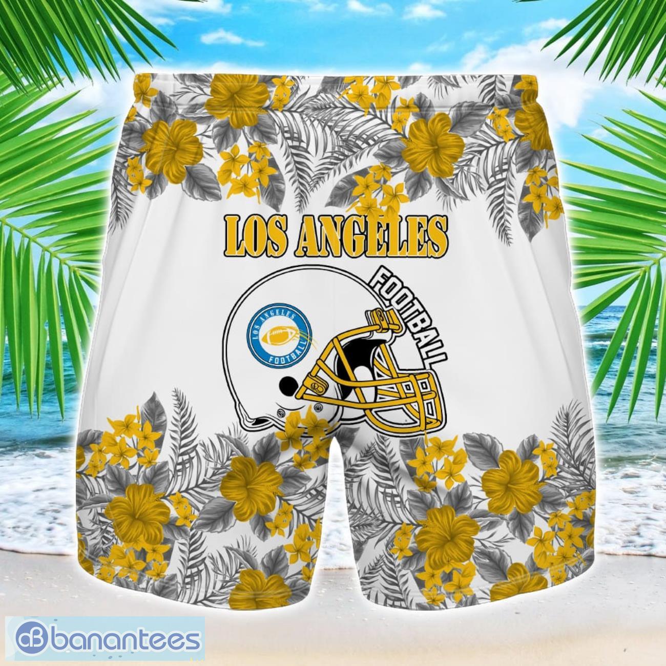 yellow los angeles team hawaiian and shorts all printed beach set for fans custom name 1 image Yellow Los Angeles Team Hawaiian And Shorts All Printed Beach Set For Fans Custom Name Product Photo 2